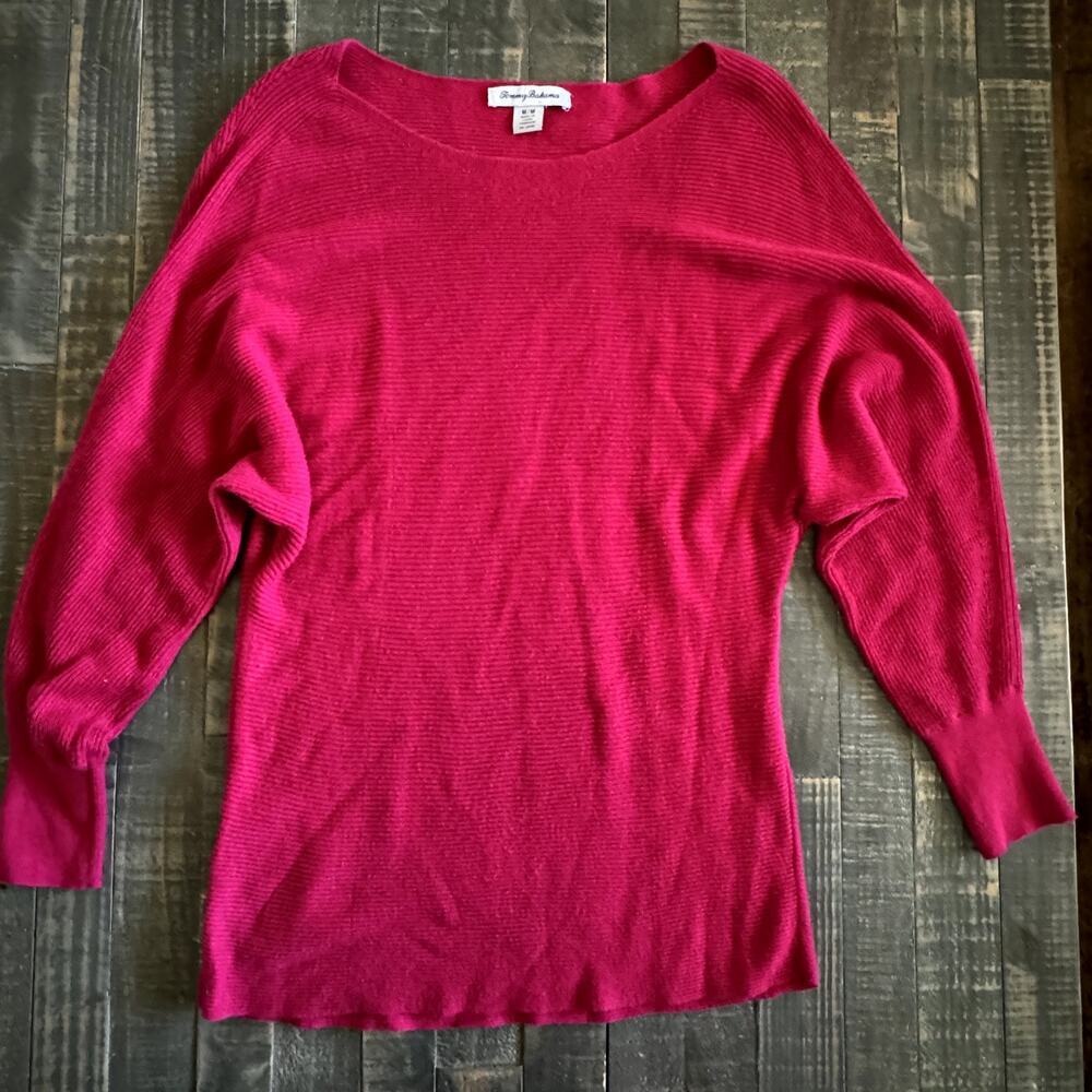 Tommy Bahama Magenta Pink Ribbed‎ Dolman Sleeve Sweater M Cotton Viscose Blend
